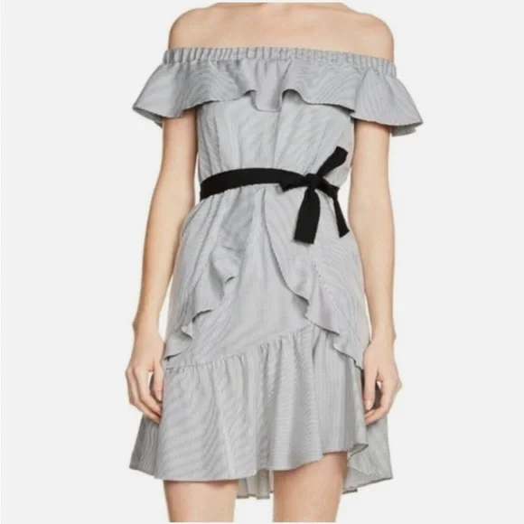 Maje Rigate Off Shoulder Striped Ruffle Dress - Picture 2 of 16